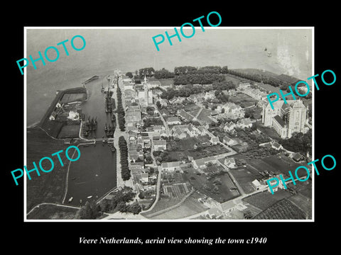 OLD LARGE HISTORIC PHOTO VEERE NETHERLANDS HOLLAND, TOWN AERIAL c1940 1