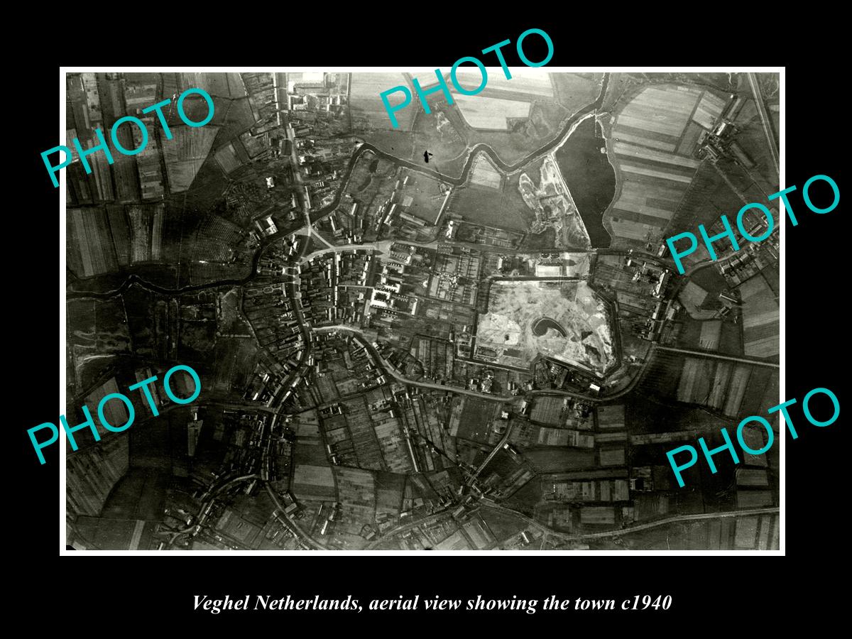 OLD LARGE HISTORIC PHOTO VEGHEL NETHERLANDS HOLLAND, TOWN AERIAL c1940