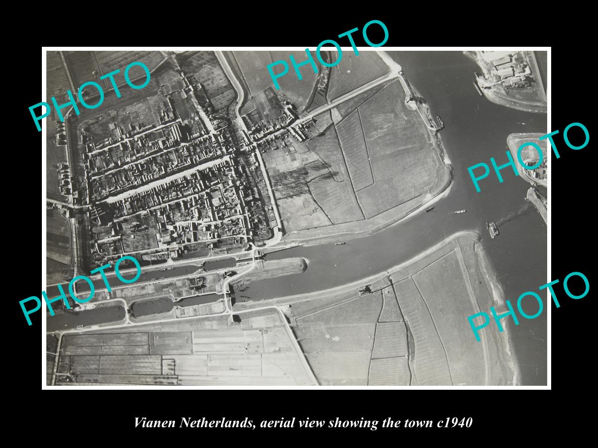 OLD LARGE HISTORIC PHOTO VIANEN NETHERLANDS HOLLAND, TOWN AERIAL c1940 1