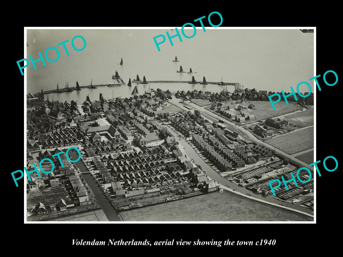 OLD LARGE HISTORIC PHOTO VOLENDAM NETHERLANDS HOLLAND, TOWN AERIAL c1940 1