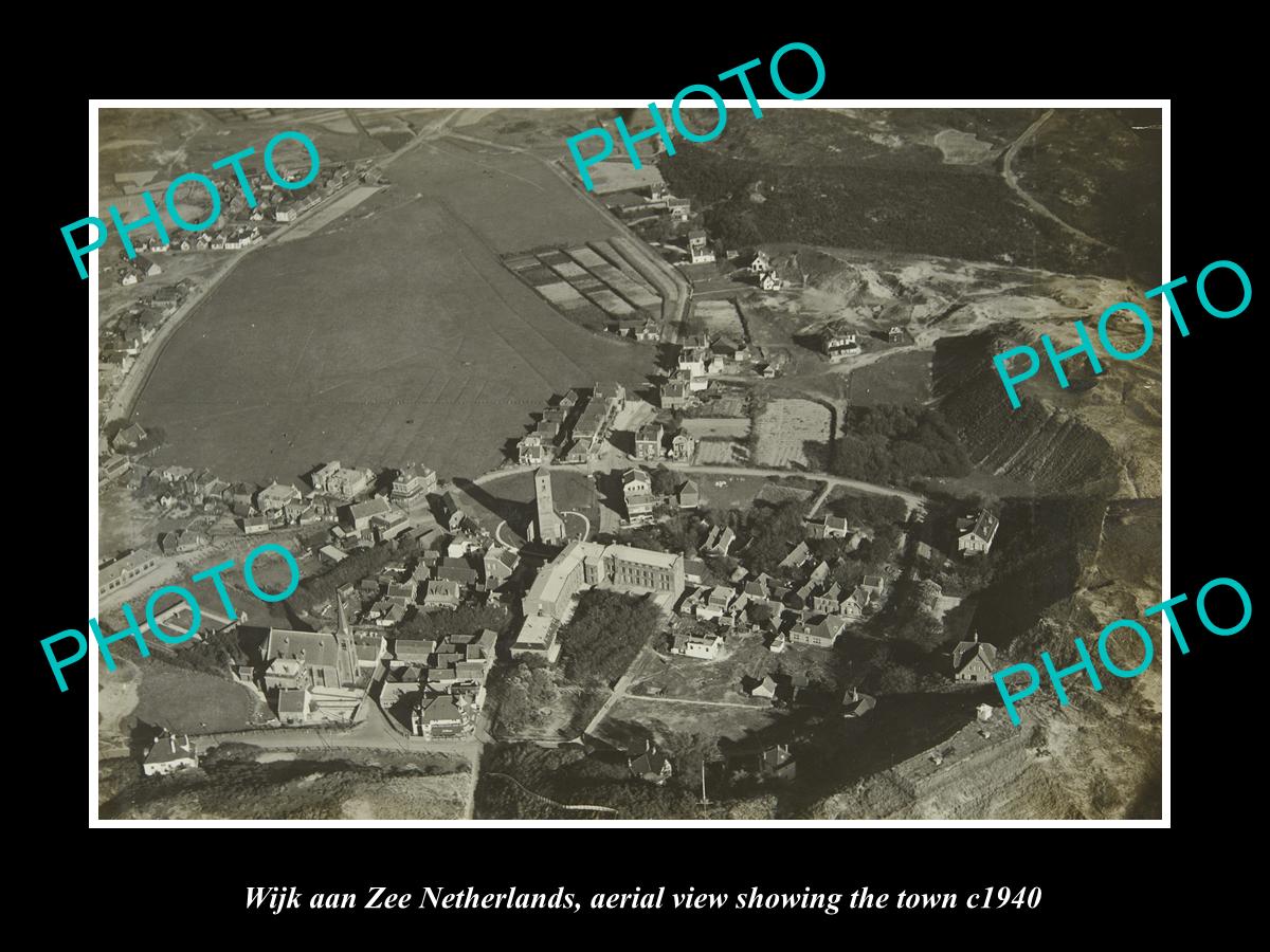 OLD LARGE HISTORIC PHOTO WIJK AAN ZEE NETHERLANDS HOLLAND, TOWN AERIAL c1940