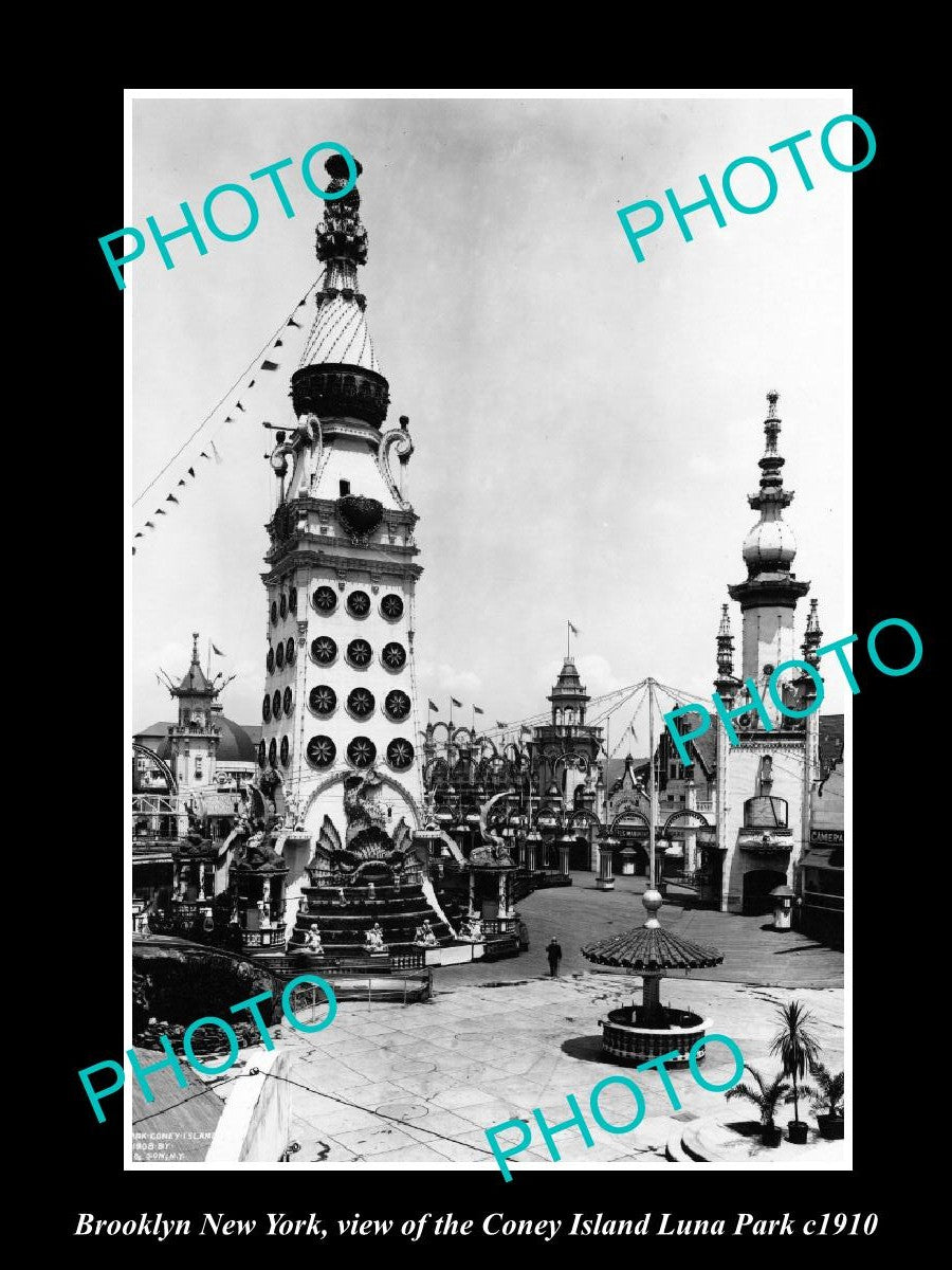 OLD LARGE HISTORIC PHOTO BROOKLYN NEW YORK, THE CONEY ISLAND LUNA PARK c1910