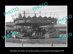 OLD LARGE HISTORIC PHOTO BROOKLYN NEW YORK, THE CONEY ISLAND COROUSEL c1910