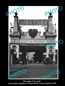 OLD LARGE HISTORIC PHOTO BROOKLYN NEW YORK, CONEY ISLAND LUNA PARK ENTRANCE 1910