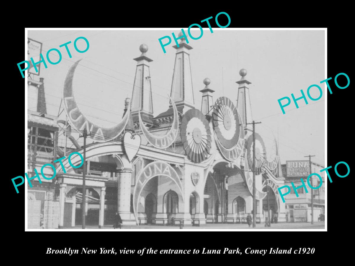 OLD LARGE HISTORIC PHOTO BROOKLYN NEW YORK, CONEY ISLAND LUNA PARK ENTRANCE 1920