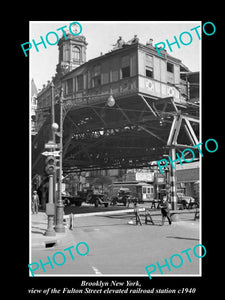 OLD LARGE HISTORIC PHOTO BROOKLYN NEW YORK FULTON STREET RAILROAD STATION 1940 1