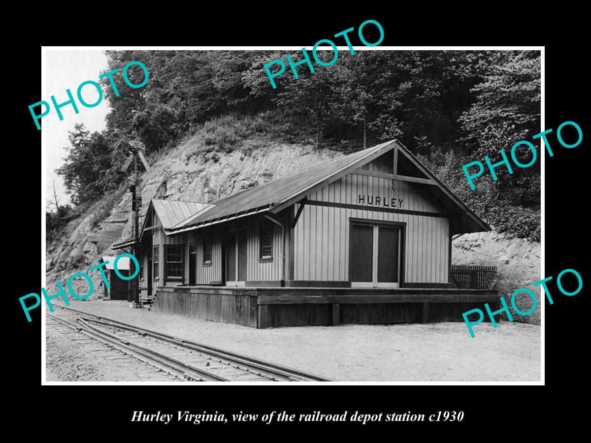 OLD LARGE HISTORIC PHOTO OF HURLEY VIRGINIA, THE RAILROAD DEPOT STATION c1930