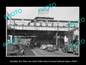 OLD LARGE HISTORIC PHOTO BROOKLYN NEW YORK FULTON STREET RAILROAD STATION 1940 2