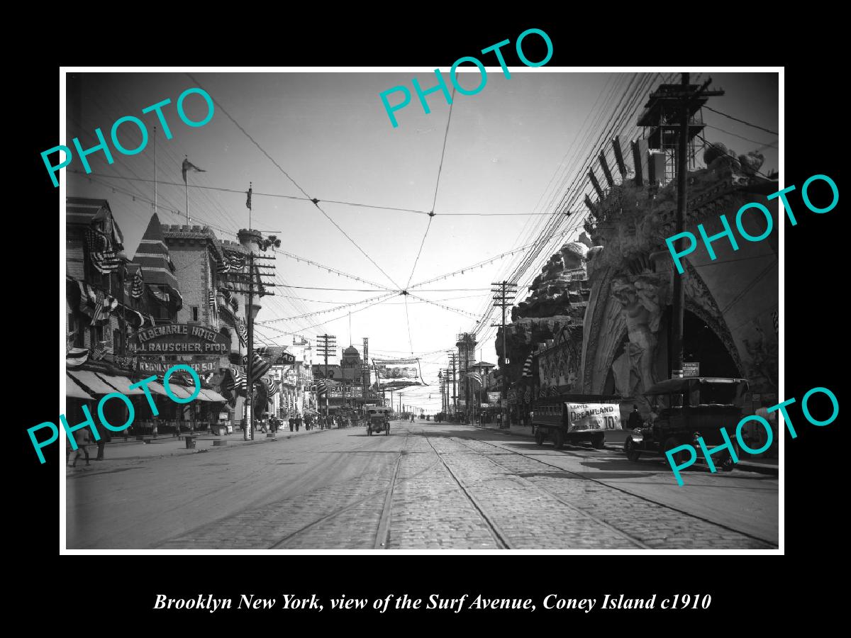 OLD LARGE HISTORIC PHOTO BROOKLYN NEW YORK, VIEW OF SURF AVE CONEY ISLAND 1910 1