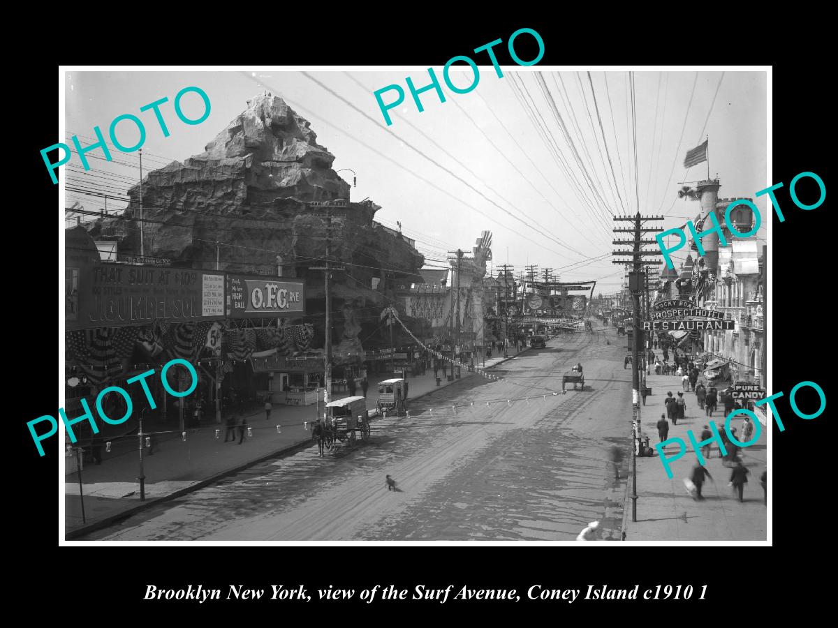 OLD LARGE HISTORIC PHOTO BROOKLYN NEW YORK, VIEW OF SURF AVE CONEY ISLAND 1910 2