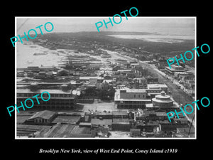 OLD LARGE HISTORIC PHOTO BROOKLYN NEW YORK, VIEW OF WEST END CONEY ISLAND c1910