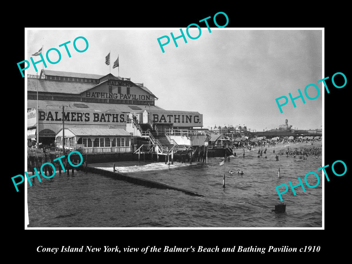 OLD LARGE HISTORIC PHOTO BROOKLYN NEW YORK, CONEY ISLAND BALMERS BATH c1910