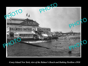 OLD LARGE HISTORIC PHOTO BROOKLYN NEW YORK, CONEY ISLAND BALMERS BATH c1910