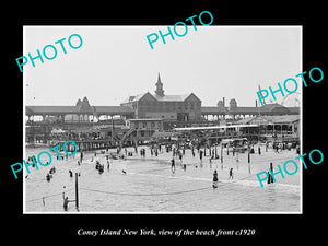 OLD LARGE HISTORIC PHOTO BROOKLYN NEW YORK, CONEY ISLAND BEACH FRONT c1920