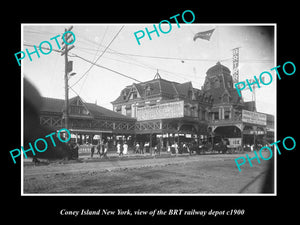 OLD LARGE HISTORIC PHOTO BROOKLYN NEW YORK, CONEY ISLAND BRT RAILROAD DEPOT 1900