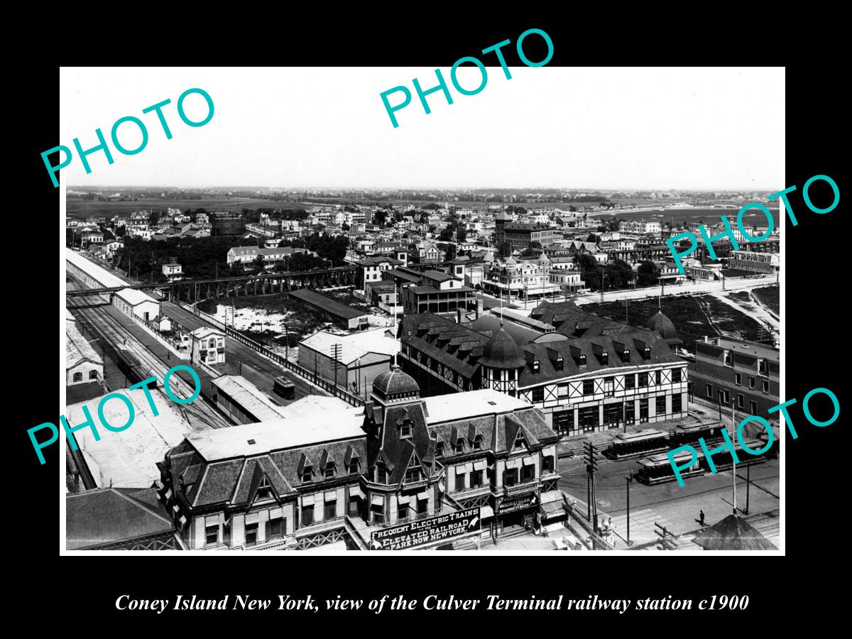 OLD LARGE HISTORIC PHOTO BROOKLYN NEW YORK, CONEY ISLAND C.T RAILROAD DEPOT 1900