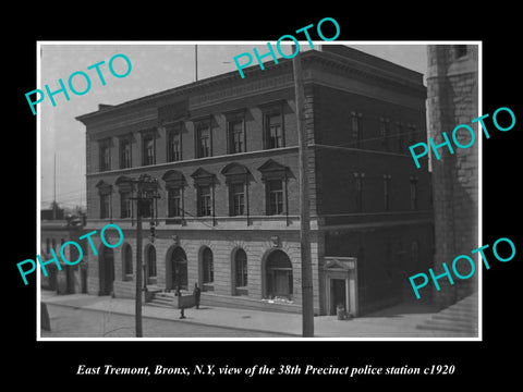 OLD LARGE HISTORIC PHOTO BRONX NEW YORK, EAST TREMONT 38th POLICE STATION c1920