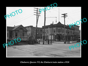 OLD LARGE HISTORIC PHOTO ELMHURST QUEENS NEW YORK, THE RAILROAD STATION c1920