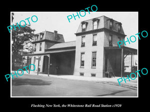 OLD LARGE HISTORIC PHOTO FLUSHING NEW YORK, THE WHITESTONE RAILROAD STATION 1920