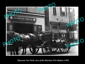 OLD LARGE HISTORIC PHOTO HARRISON NEW YORK, VIEW OF THE FIRE STATION c1910