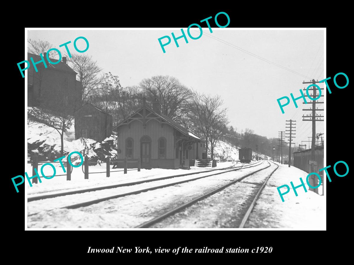 OLD LARGE HISTORIC PHOTO INWOOD NEW YORK, VIEW OF THE RAILROAD STATION c1920