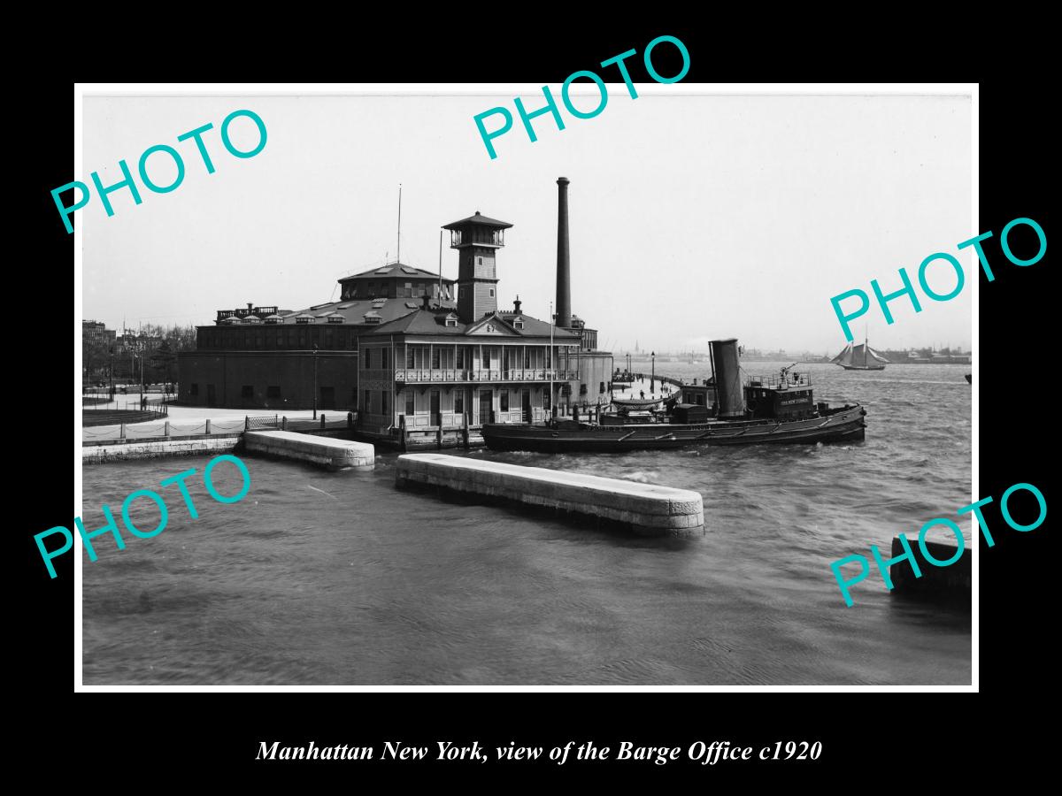 OLD LARGE HISTORIC PHOTO MANHATTAN NEW YORK, VIEW OF THE BARGE OFFICE c1920