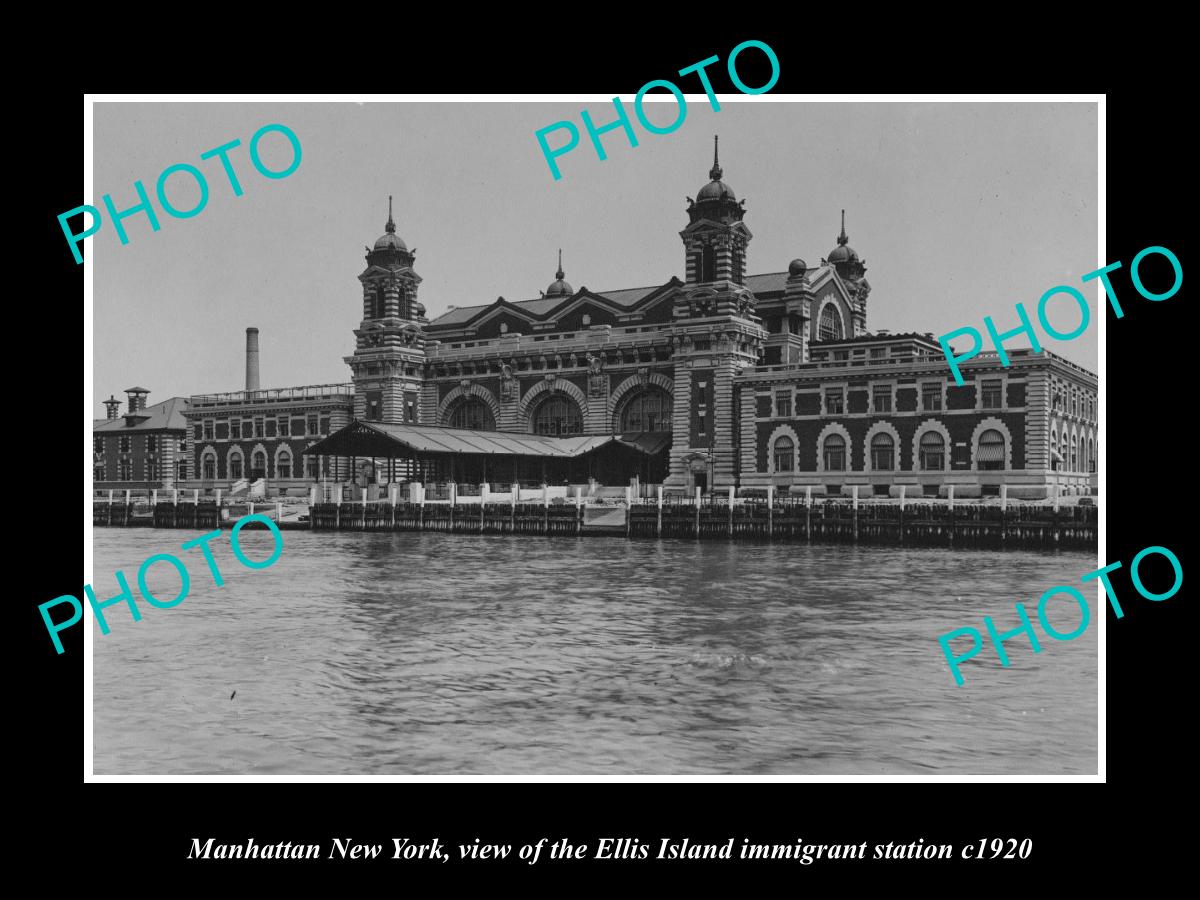 OLD LARGE HISTORIC PHOTO MANHATTAN NEW YORK, VIEW OF ELLIS ISLAND STATION c1920