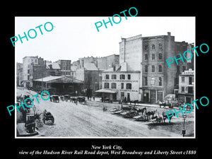 OLD LARGE HISTORIC PHOTO NEW YORK NY, THE HUDSON RIVER RAILROAD DEPOT c1880