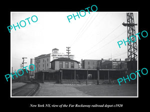 OLD LARGE HISTORIC PHOTO NEW YORK NY, THE FAR ROCKAWAY RAILROAD DEPOT c1920