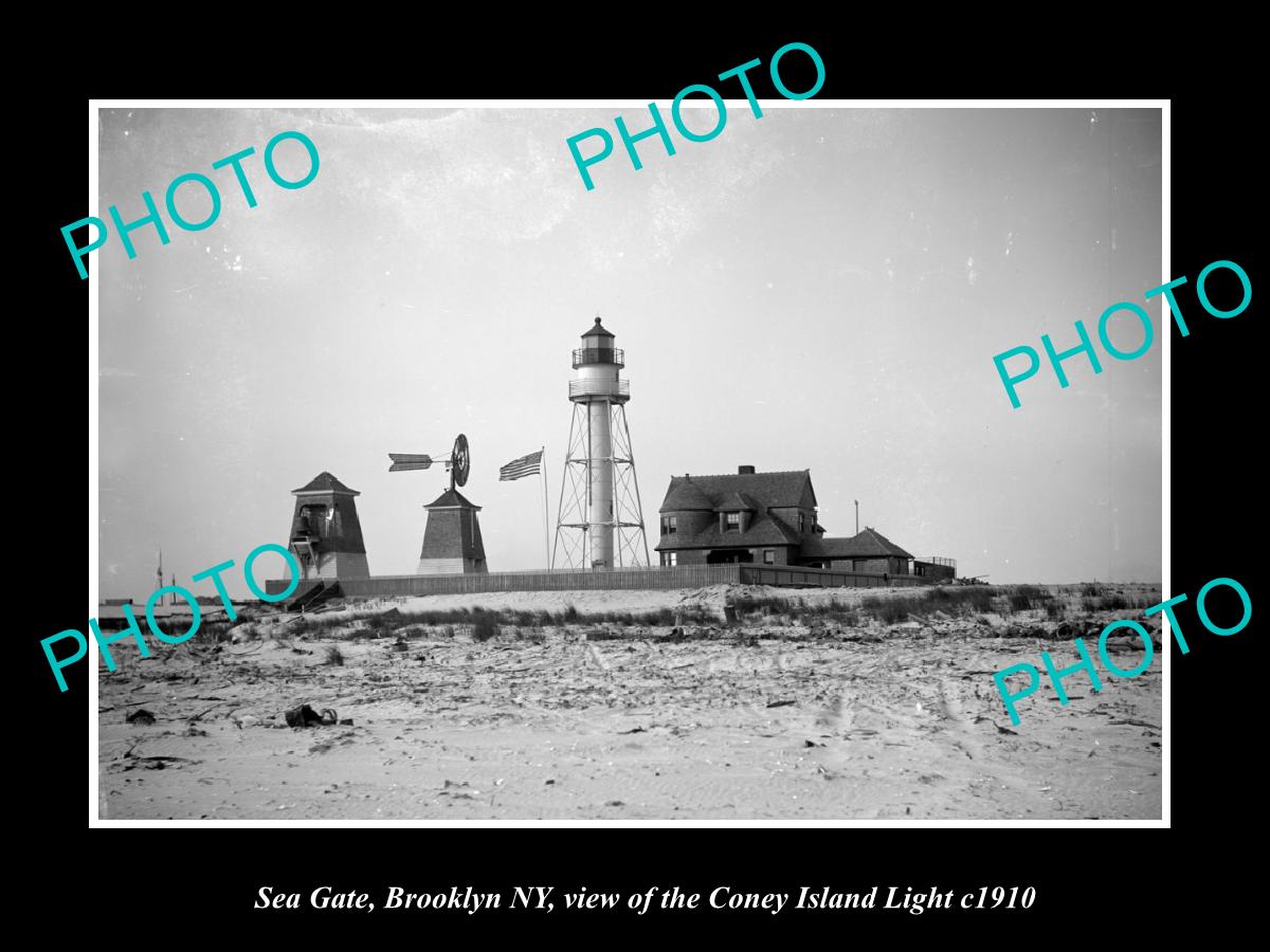 OLD LARGE HISTORIC PHOTO SEA GATE BROOKLYN NEW YORK, THE CONEY ISLAND LIGHT 1910