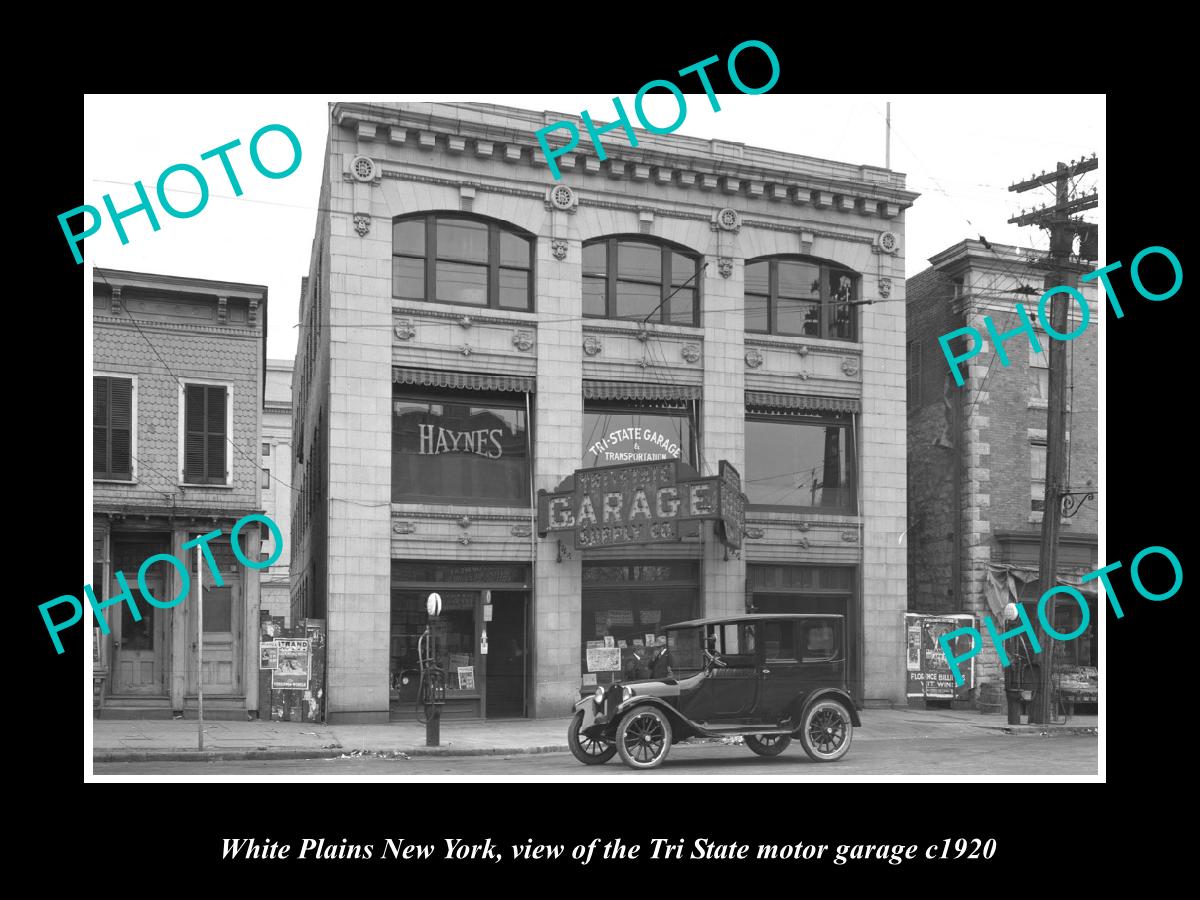 OLD LARGE HISTORIC PHOTO WHITE PLAINS NEW YORK, THE TRI STATE MOTOR GARAGE c1920