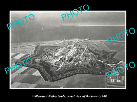 OLD LARGE HISTORIC PHOTO WILLEMSTAD NETHERLANDS, TOWN AERIAL VIEW 1940 1