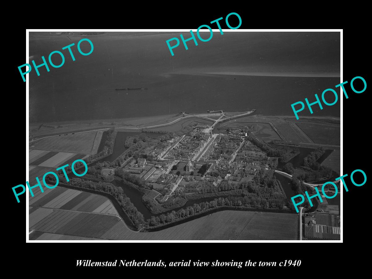 OLD LARGE HISTORIC PHOTO WILLEMSTAD NETHERLANDS, TOWN AERIAL VIEW 1940 3