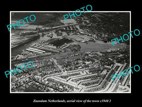 OLD LARGE HISTORIC PHOTO ZAANDAM NETHERLANDS, TOWN AERIAL VIEW 1940