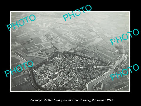 OLD LARGE HISTORIC PHOTO ZIERIKZEE NETHERLANDS, TOWN AERIAL VIEW 1940 1
