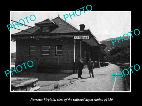 OLD LARGE HISTORIC PHOTO OF NARROWS VIRGINIA, THE RAILROAD DEPOT STATION c1950