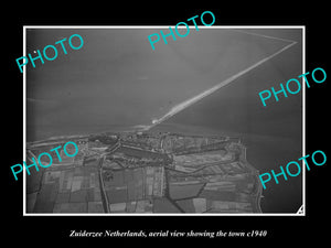 OLD LARGE HISTORIC PHOTO ZUIDERZEE NETHERLANDS, TOWN AERIAL VIEW 1940