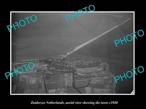 OLD LARGE HISTORIC PHOTO ZUIDERZEE NETHERLANDS, TOWN AERIAL VIEW 1940