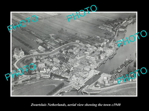 OLD LARGE HISTORIC PHOTO ZWARTSLUIS  NETHERLANDS, TOWN AERIAL VIEW 1940