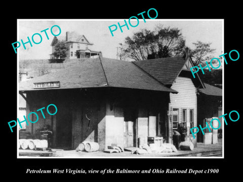 OLD LARGE HISTORIC PHOTO OF PETROLEUM WEST VIRGINIA, THE RAILROAD DEPOT c1900
