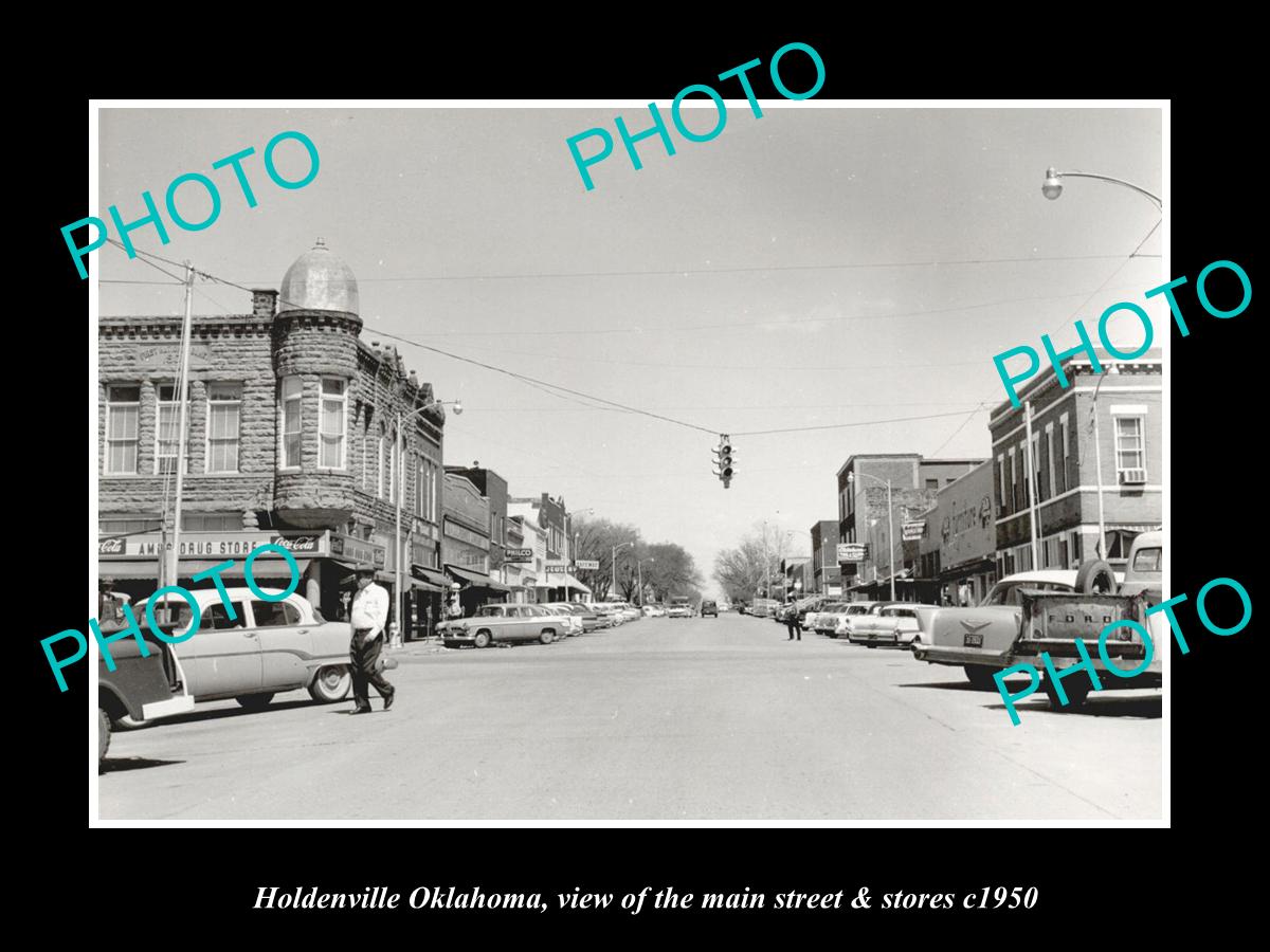 OLD LARGE HISTORIC PHOTO HOLDENVILLE OKLAHOMA, THE MAIN ST & STORES c1950