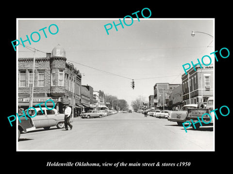 OLD LARGE HISTORIC PHOTO HOLDENVILLE OKLAHOMA, THE MAIN ST & STORES c1950