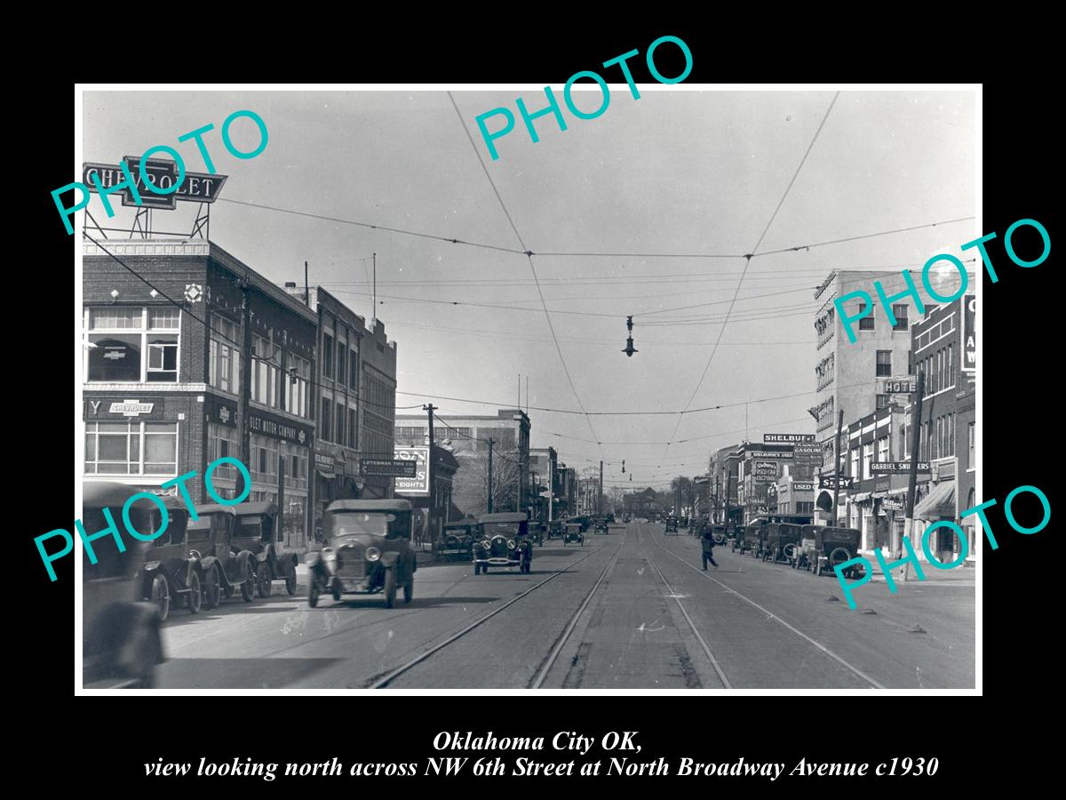 OLD LARGE HISTORIC PHOTO OKLAHOMA CITY OK USA, VIEW OF BROADWAY AVE c1930