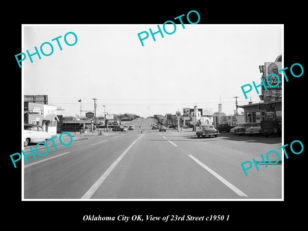 OLD LARGE HISTORIC PHOTO OKLAHOMA CITY OK USA, VIEW OF 23rd ST & STORES c1950 2