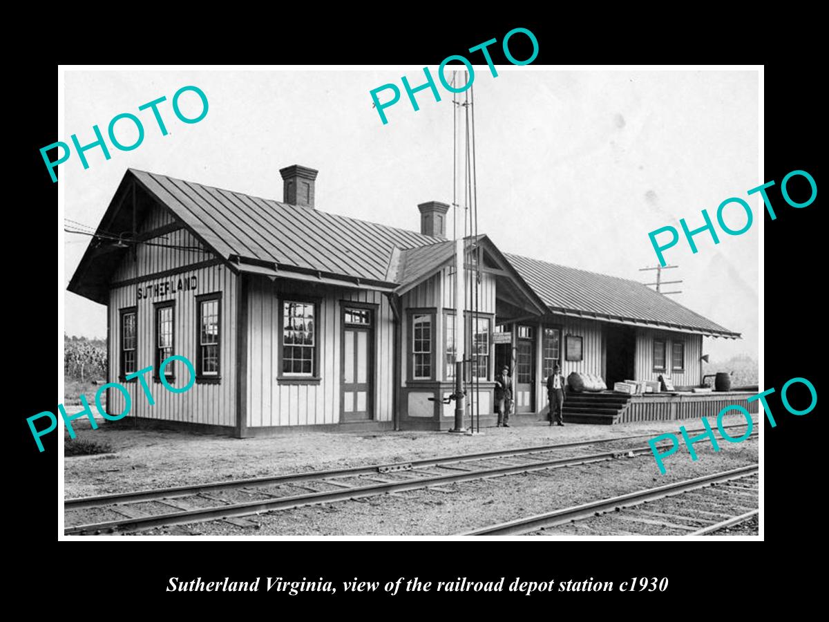 OLD LARGE HISTORIC PHOTO OF SUTHERLAND VIRGINIA, THE RAILROAD DEPOT STATION 1930