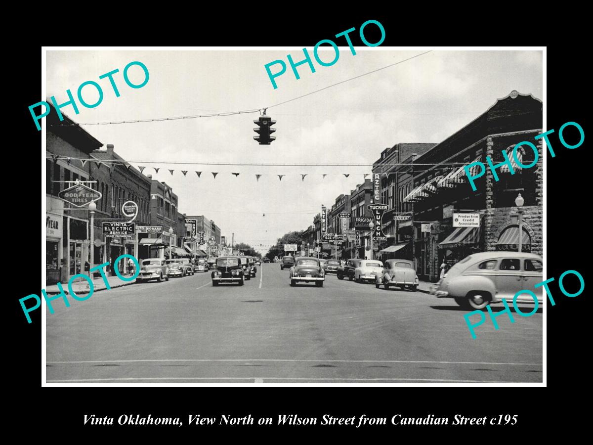 OLD LARGE HISTORIC PHOTO VINITA OKLAHOMA USA, VIEW OF WILSON ST & STORES c1950