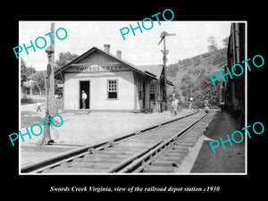 OLD LARGE HISTORIC PHOTO OF SWORDS CREEK VIRGINIA, RAILROAD DEPOT STATION c1930