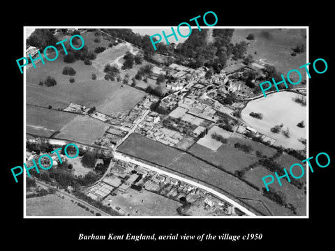 OLD LARGE HISTORIC PHOTO BARHAM KENT ENGLAND, AERIAL VIEW OF VILLAGE c1950