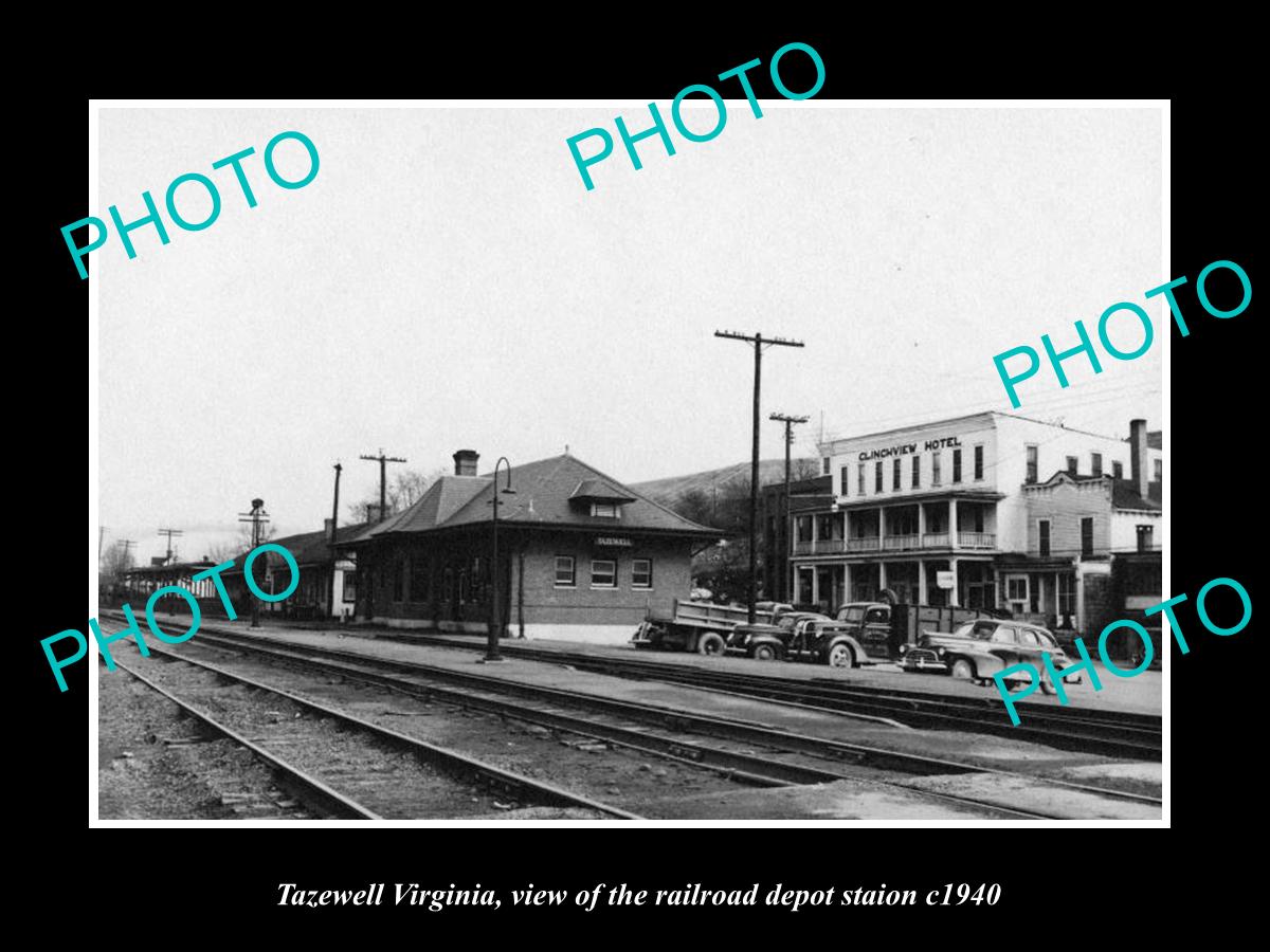 OLD LARGE HISTORIC PHOTO OF TAZEWELL WEST VIRGINIA, THE RAILROAD DEPOT c1940