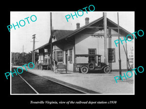 OLD LARGE HISTORIC PHOTO OF TROUTVILLE WEST VIRGINIA, THE RAILROAD DEPOT c1930